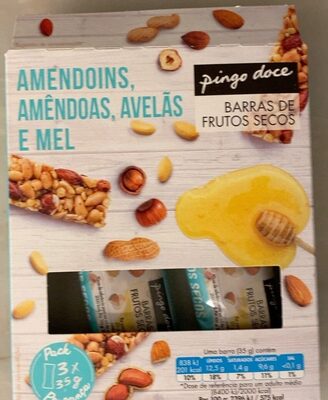 Barras de Frutos Secos Amendoins, Amêndoas, Avelãs e Mel