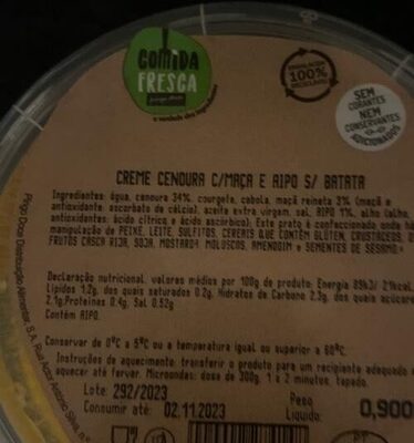 Creme Cenoura c/Maçã e Aipo s/ Batata