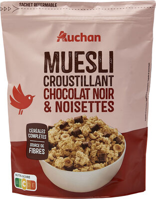 Auchan muesli croustillant chocolat noir et noisettes 450g